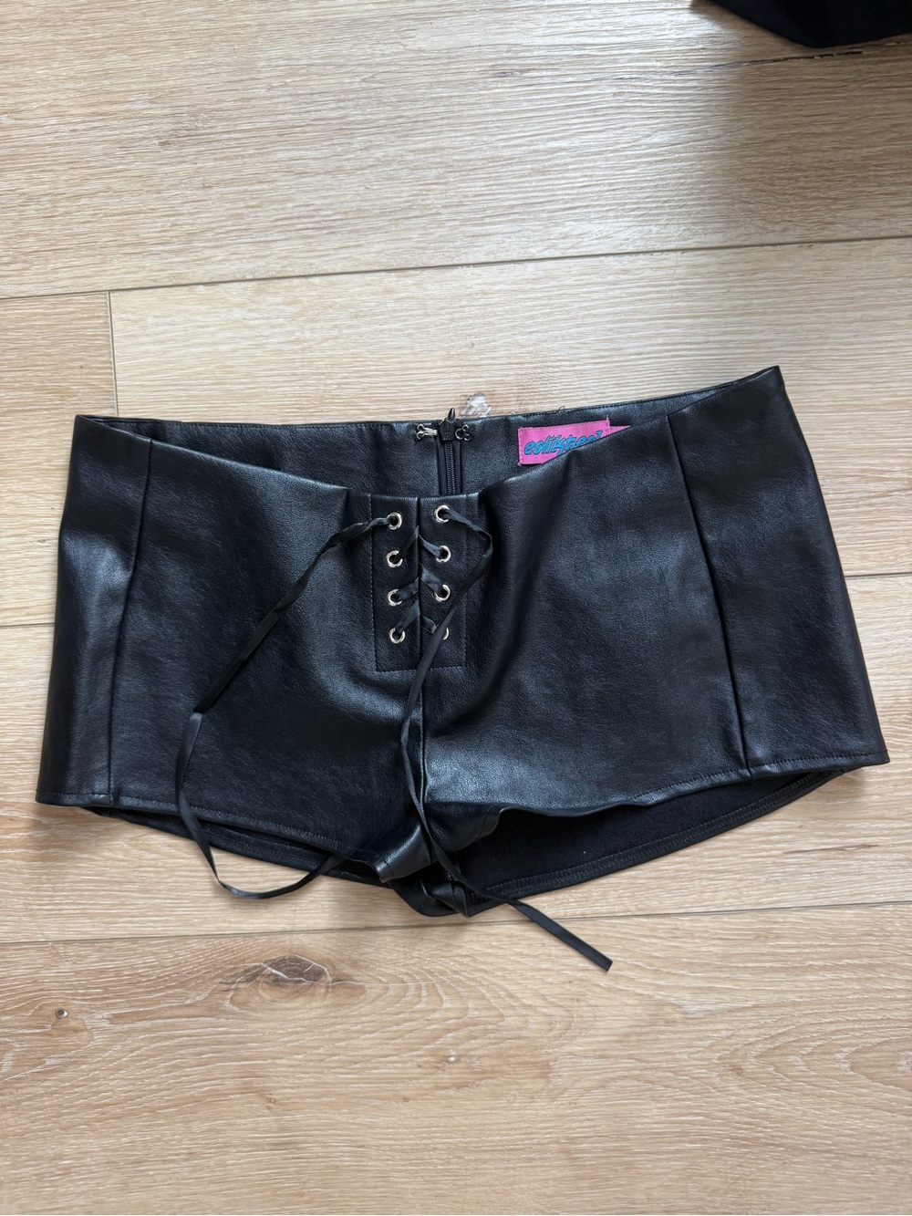 Edikted Black Lace-Up Faux Leather Women’s Shorts